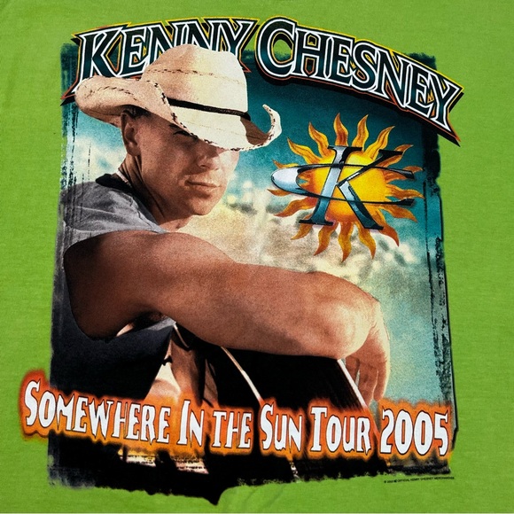 Vtg Kenny Chesney Tour T-Shirt Sz Medium Y2K Double Sided Bright Neon Green A9 - Picture 4 of 9
